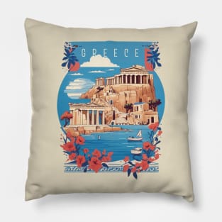 Vintage Travel Greece Design Pillow