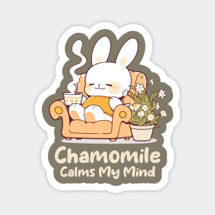 Cute Bunny Enjoying Chamomile Tea Cup. Camomile Tea Lover. US Spelling. Magnet