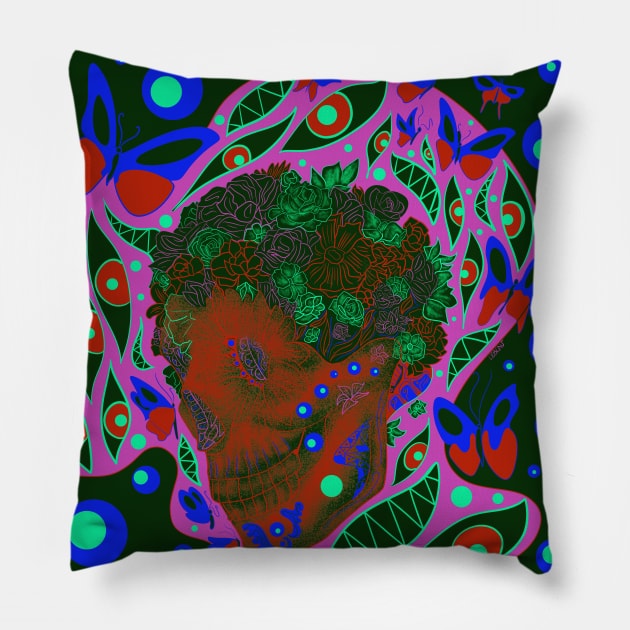 skull in jigoku paradise ecopop pattern Pillow by jorge_lebeau