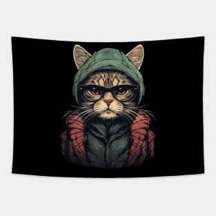 Hipster Cat with Hoodie and Glasses Tapestry