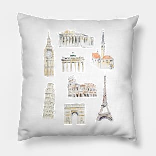 Europe landmarks illustration Pillow