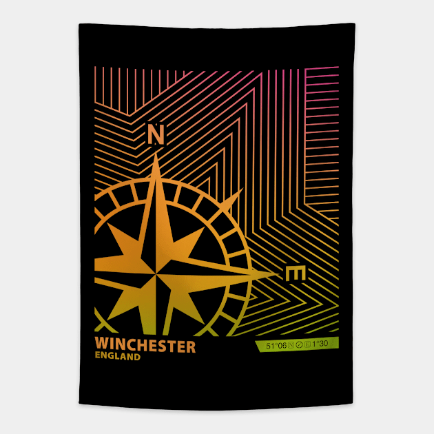 Winchester England United Kingdom Ombre Gradient Compass Linear Line Tapestry by MapYourWorld