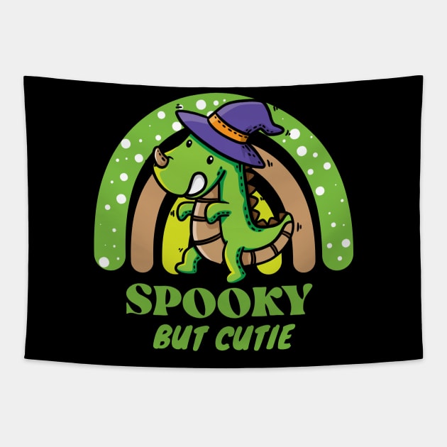 Cutie But Spooky Cute Dinosaur And Rainbow Tapestry by Artist usha