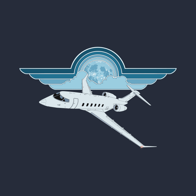 Bombardier Challenger 350 Jet Night Flight Pilot Wings Retro Aviation Design by Kassi Skye