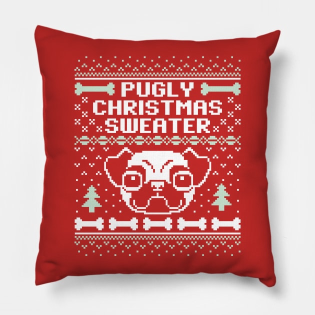 Pugly Christmas Sweater Pillow by DetourShirts