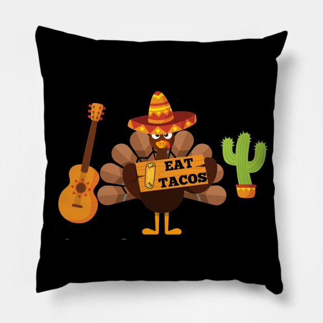 Funny Thanksgiving eat tacos turkey Pillow by Flipodesigner