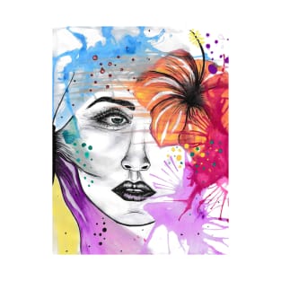 Girl with a flower and colors - watercolor art T-Shirt