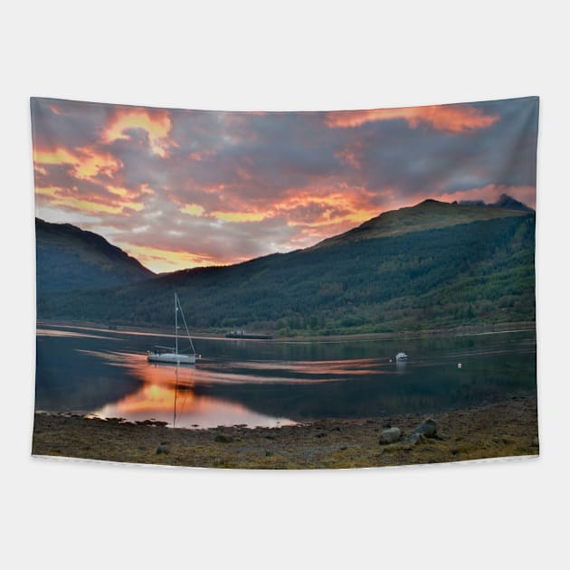 Sunset over Loch Long, Arrochar, Scotland Tapestry by JeanKellyPhoto