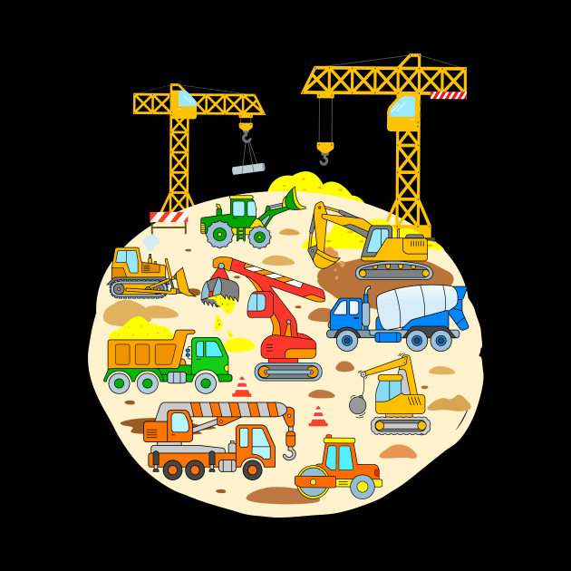 Construction Vehicle Design with Trucks Digger Bulldozer Cranes by samshirts