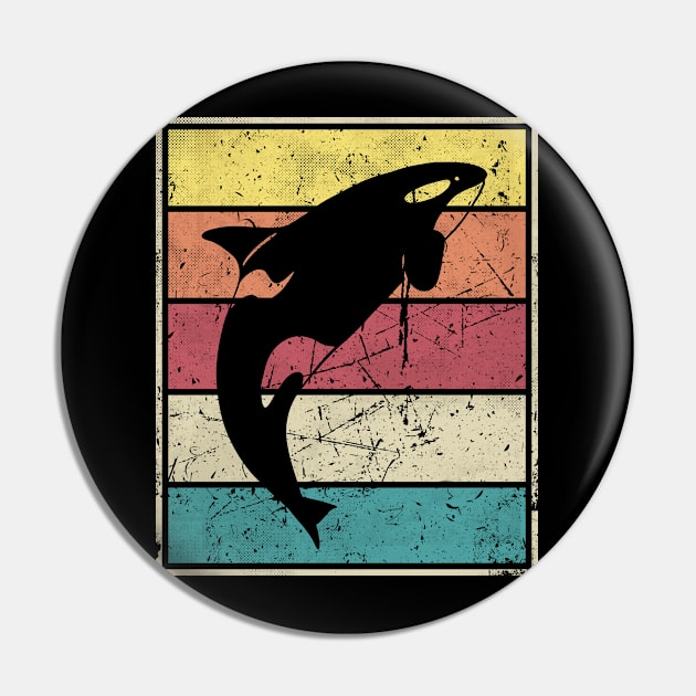 Orca Swimming Vintage Retro Stripes Pin by bridgewalker