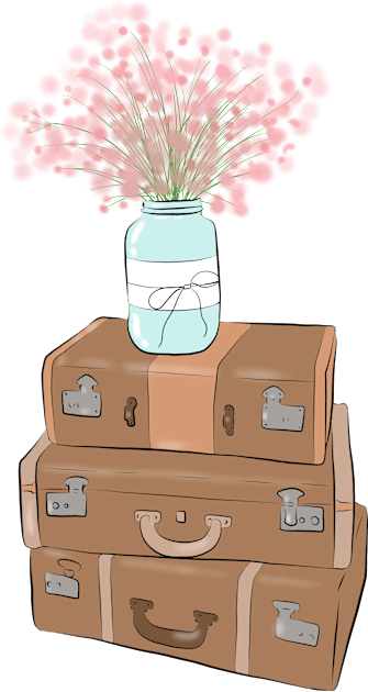 Pile of baggage with a jar with flowers Kids T-Shirt by Lizzamour