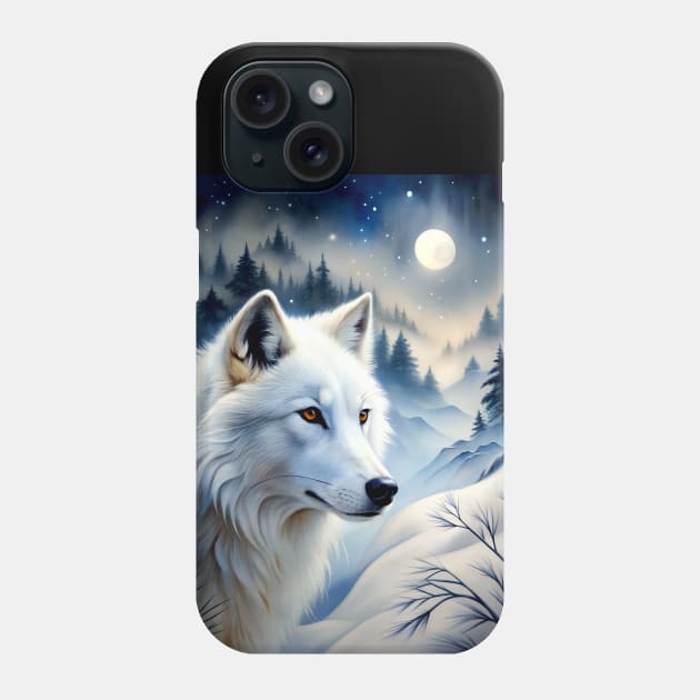 White Wolf Hunting Ground, Winter Mountain Icy Moon, Forest, Galaxy Beautiful gifts Novelty Wild Animal Pattern Fashion Phone Case by sofiartmedia