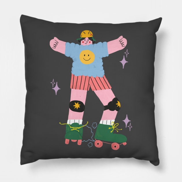 Roller Skate Girl Club Pillow by ouiouicathy