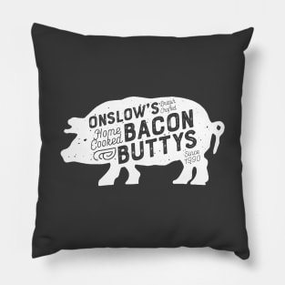 Onslow's Bacon Butty - Pig Design (White on Asphalt) Pillow