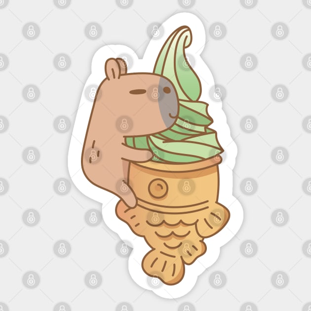 Moonch the Capybara with Taiyaki Ice Cream | Vinyl Sticker Moonch the Capybara with Taiyaki Ice Cream | Vinyl Sticker