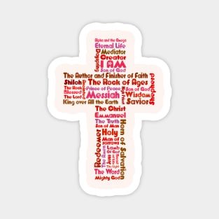 Funky Pink and Red Retro Style Names of Jesus Cross Magnet