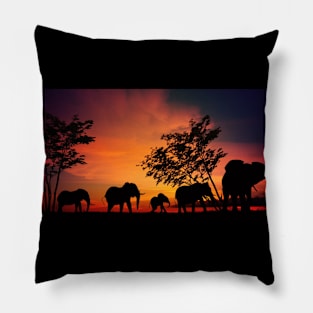 Elephants on the Savanna Pillow