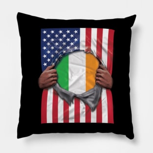 Ireland Flag American Flag Ripped - Gift for Irish From Ireland Pillow