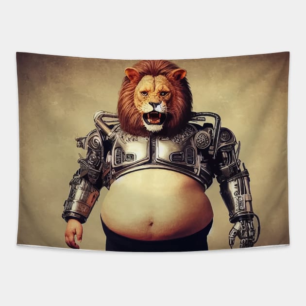 The Lion Head Robot Man Tapestry by AT Digital