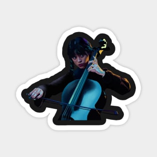 Wednesday Playing Cello Digital Painting Magnet