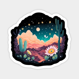 Beautiful Desert and Cactus Moon and Stars Magnet