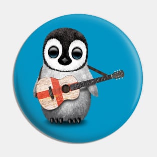 Baby Penguin Playing English Flag Guitar Pin