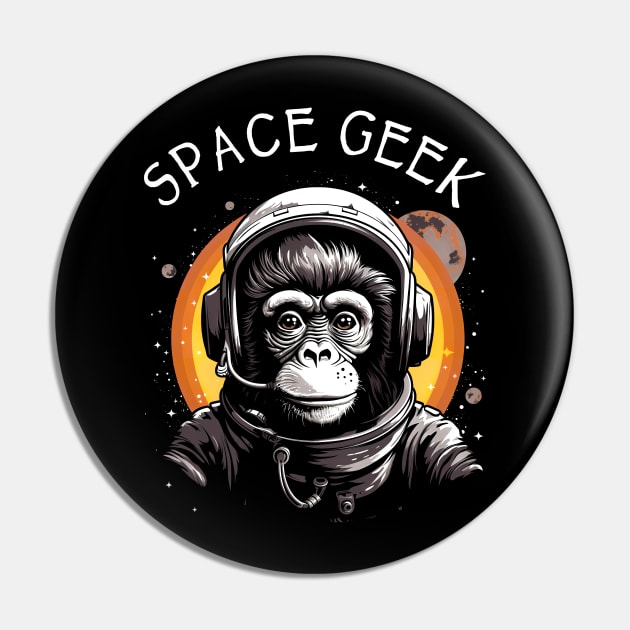 Vintage Space Geek Monkey Ape Chimp Astronaut Pin by ShirtFace