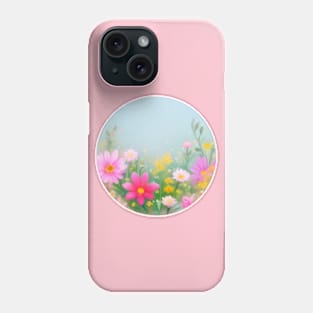 Circular Field of Yellow and Pink Flowers in Springtime Phone Case