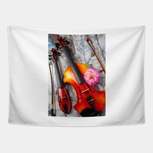 Baroque And pocket Violin With pink Dahlia Tapestry