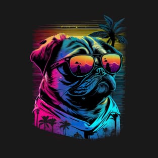 Pug Dog with Sunglasses Vaporwave Synthwave Retrowave Style T-Shirt