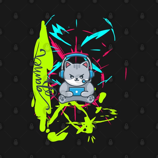 Colorful Cat Gamer by O.M design