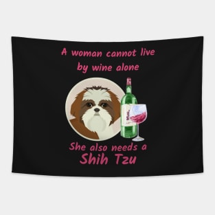 Shih Tzu and Wine Tapestry