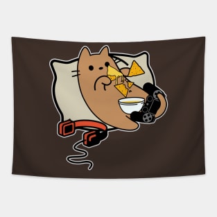 Gamer Cat Nachos Game Paused Loading Tapestry