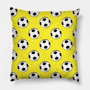 Football / Soccer Balls - Seamless Pattern on Yellow Background Pillow