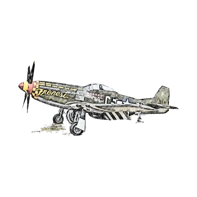 P-51 Mustang Airplane American WW2 Aircraft Sketch Art by BeesTeez