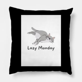 Lazy Monday Cat Design White Pillow