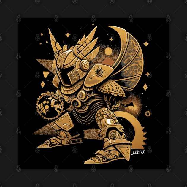 dark metal warrior in gold knight armor ecopop art by jorge_lebeau