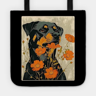 Rottweiler Dog Flowers Photo Art Design For Dog Onwer Tote