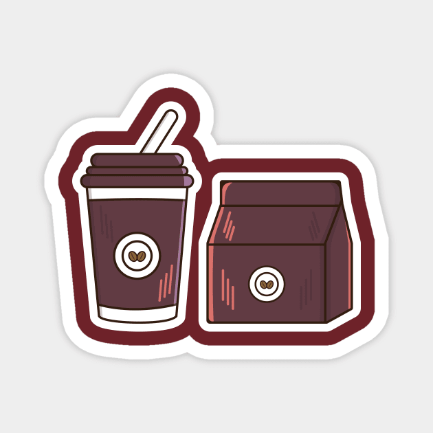 Delivery coffee paper bag with hot coffee cup vector icon illustration. Food and drink object icon design concept. Happy breakfast, Drink objects, Hot coffee, Coffee delivery, Beans icon, Paper bag. Magnet by AlviStudio
