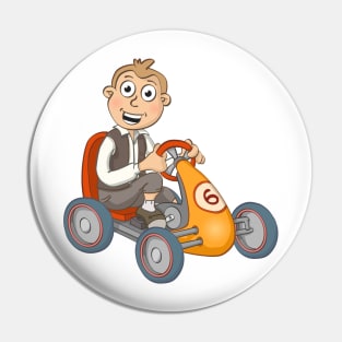 Happy boy on a pedal car illustration Pin