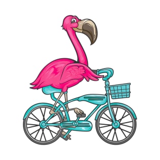 Flamingo Riding A Bicycle Cool Bikers Funny Bike Bird Gift T-Shirt