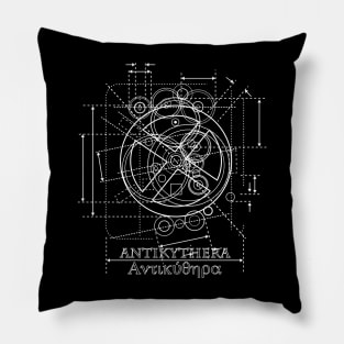 Antikythera Mechanism White Line Drawing Pillow