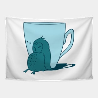 Sleepy Owl and Cup Teal Tapestry