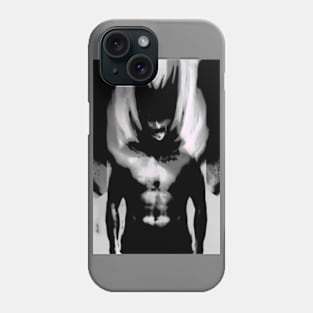 Portrait, digital collage and special processing. Weird. Strong guy with lot of energy. Black and white. Phone Case