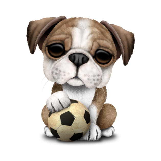 Cute British Bulldog Puppy With Football Soccer Ball by jeffbartels