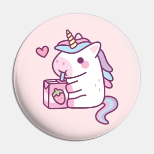 Cute Little Unicorn Loves Strawberry Milk Pin