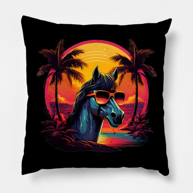 Retro Wave Arabian Horse Miami Pillow by Miami Neon Designs