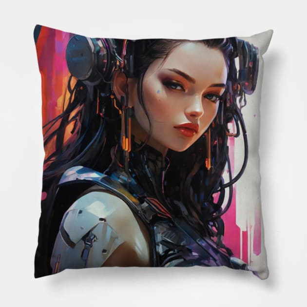 Cyberpunk Anime Girl Pillow by StudioX27