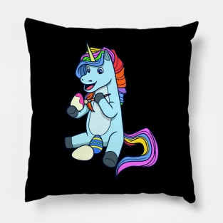 Easter - Cute unicorn painting Easter eggs Pillow