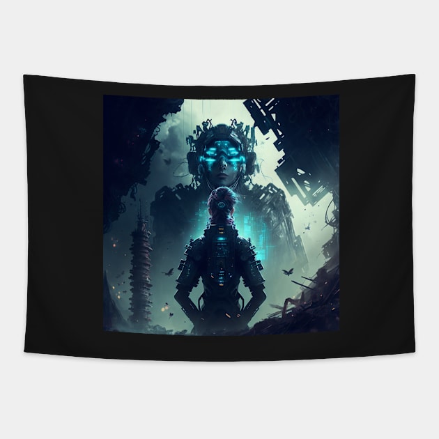 Cyberpunk Deity Tapestry by AICreateWorlds